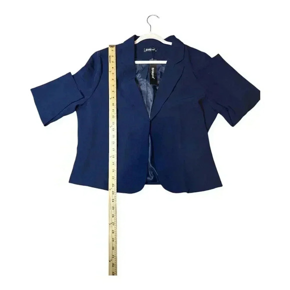 Allegra K Navy Blue Cropped Open Front Blazer, 1x - Picture 5 of 5